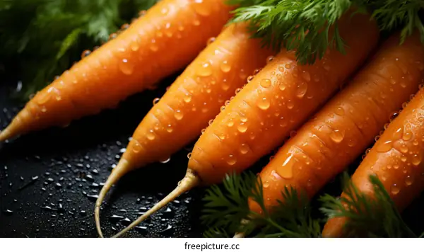 Close-Up of Fresh Carrots with Water Drops