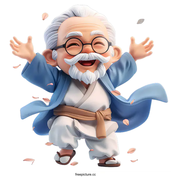 [Transparent Background PNG]Cheerful 3D grandpa character illustration