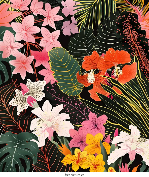 Tropical Floral Pattern with Lush Green Leaves
