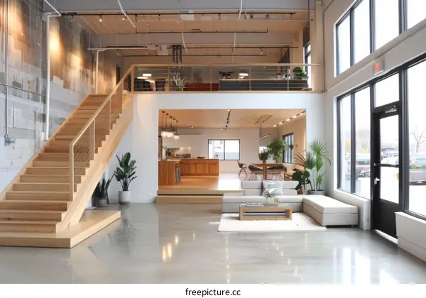 An industrial-style loft with a modern interior