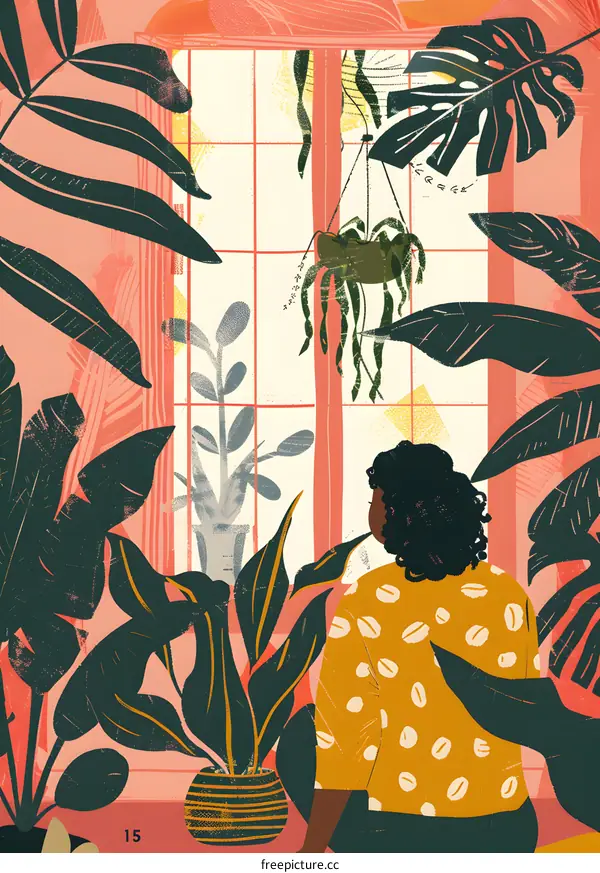 Woman Sitting by Window Looking at Plants