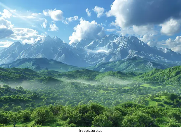 Stunning Mountain Landscape with Vibrant Green Hills