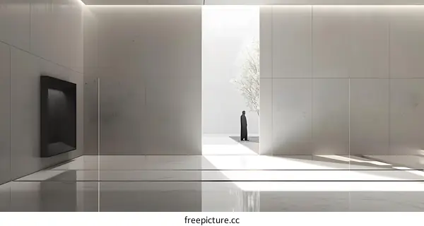 Modern Minimalist Interior Design with Concrete Walls and a Tree View