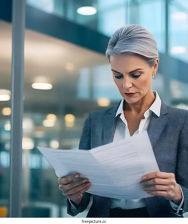 Businesswoman Reading Documents in Office