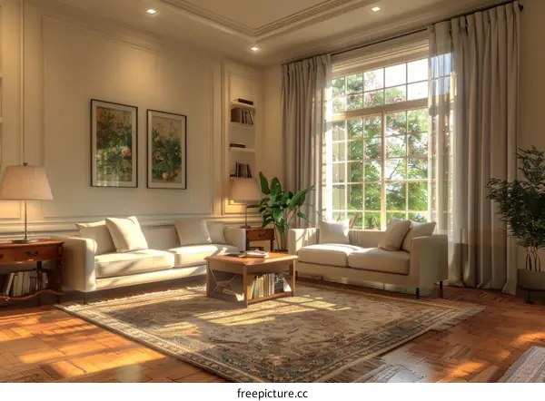 Modern and Luxurious Living Room with Ample Sunlight and Tasteful Decor