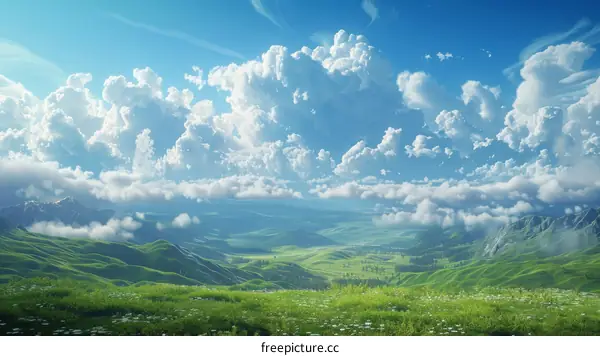 Green Rolling Hills and Blue Sky with Clouds
