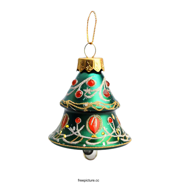 [Transparent Background PNG]Green Christmas Tree Ornament With Gold Trim
