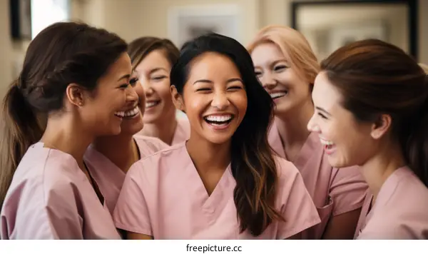 A group of female nurses laughing together