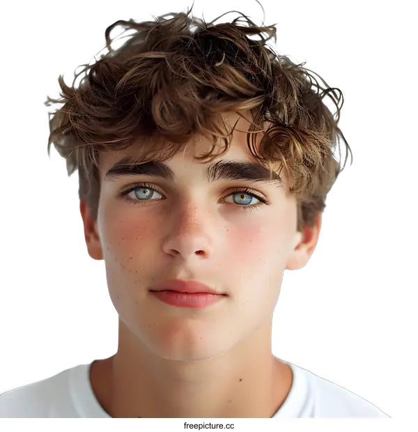 [Transparent Background PNG]Portrait of a Teenage Boy with Blue Eyes