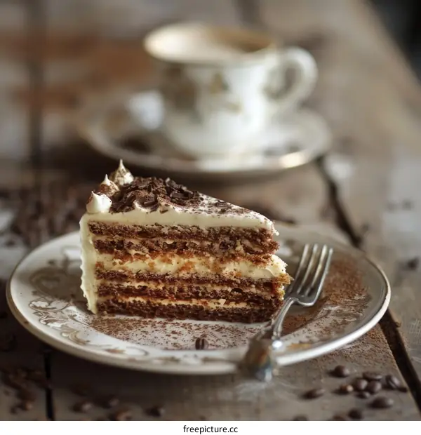 A Scrumptious Slice of Cake Paired with Coffee