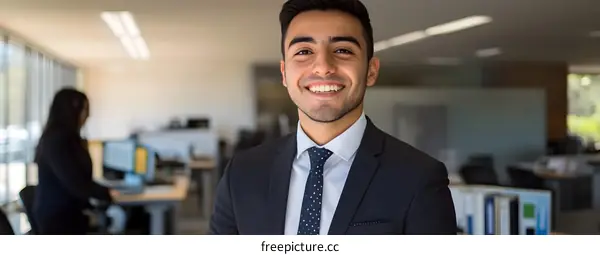 Smiling Businessman in Office Setting