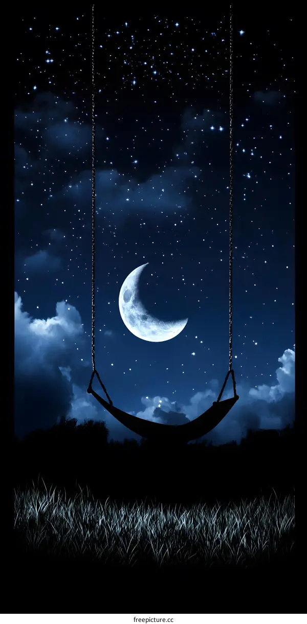 Night Sky with Crescent Moon and Swing