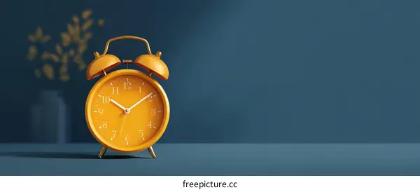 Orange Alarm Clock on Blue Background