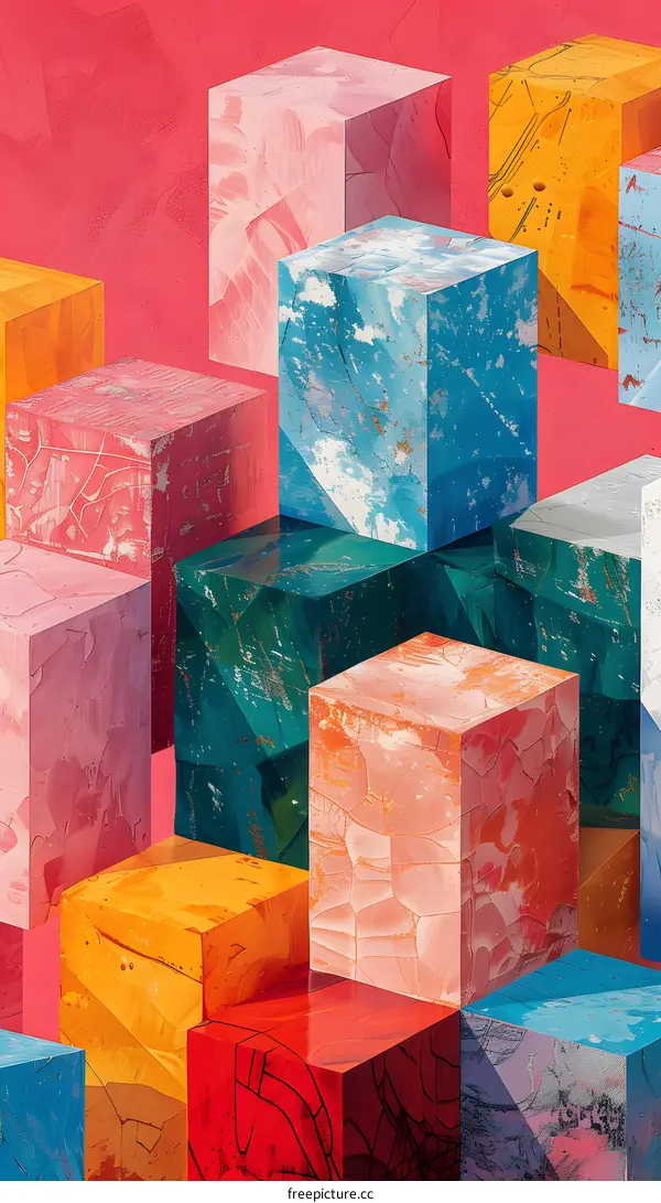 Colorful 3D cubes with rough surface texture