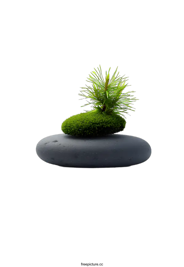[Transparent Background PNG]Green Plant on Top of Grey Stone