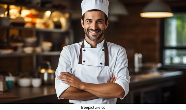Portrait of a happy chef in a commercial kitchen