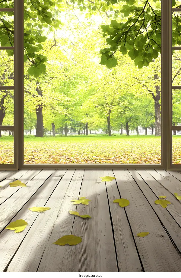 Autumn Leaves Through Window View