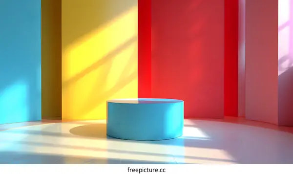 Blue cylinder on a multicolored background