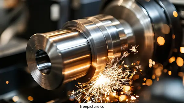 Metalworking Process with Sparks and Machine