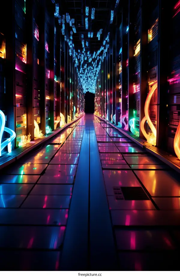 Futuristic Data Center with Colorful Lights