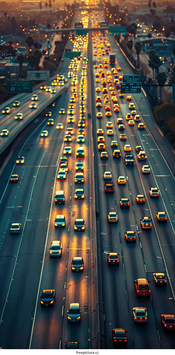Sunset Traffic Jam on Urban Expressway