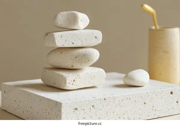 Stacked Stones on a Light Beige Surface