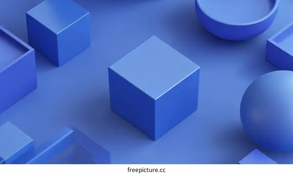 Abstract Geometric Shapes Composition in Blue