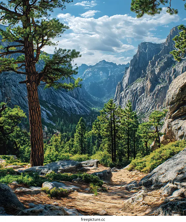 Mountain Path Through The Trees and Rocks