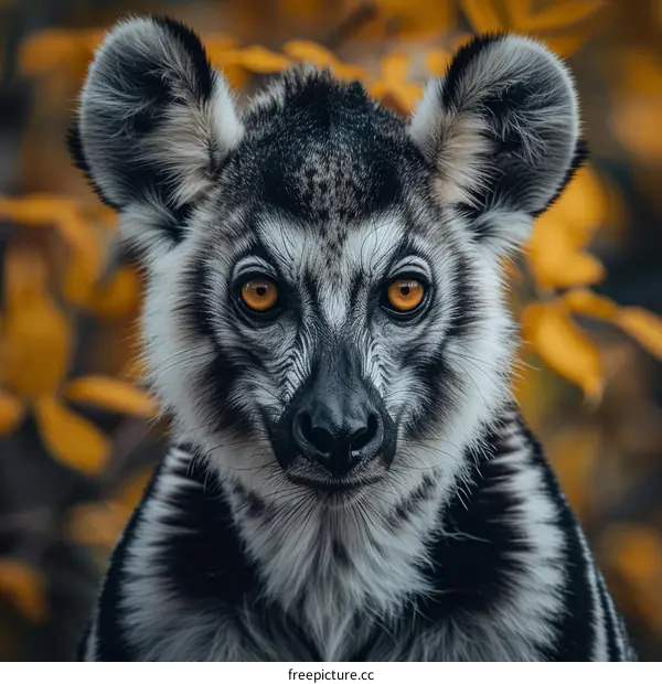 Close-up of a Curious Lemur with Orange Eyes
