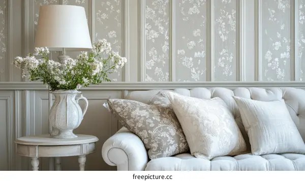 Elegant Living Room with Floral Wallpaper