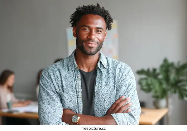 Confident Black Man Posing in Office