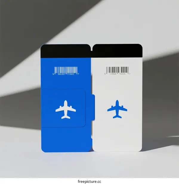 Two Travel Boarding Passes with Airplane Icon and Barcode