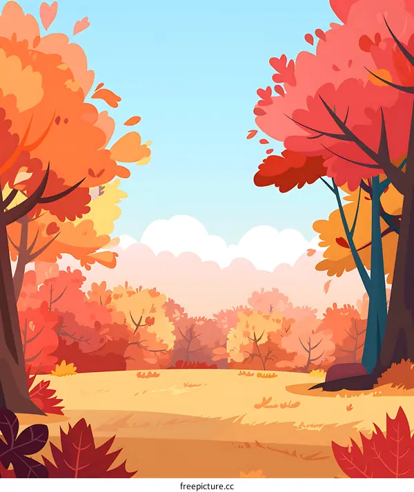 Autumn Forest Landscape With Trees And Fall Foliage