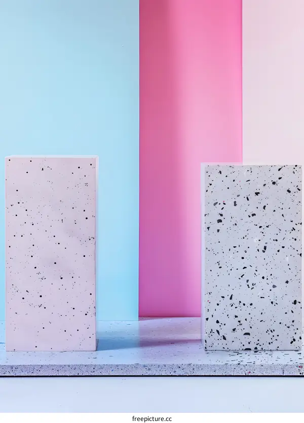 Pastel Colors Background With Two Stone Texture Platforms