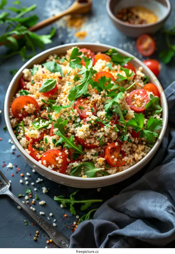 Refreshing tomato and couscous salad with parsley