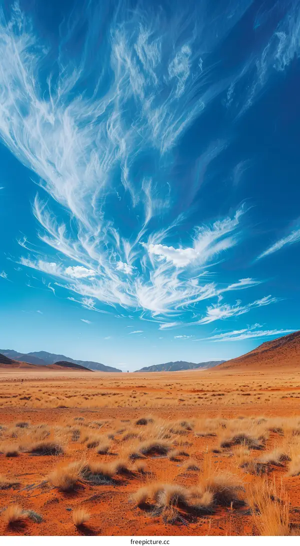 Arid Desert Landscape with Sparse Vegetation and Cloudy Sky