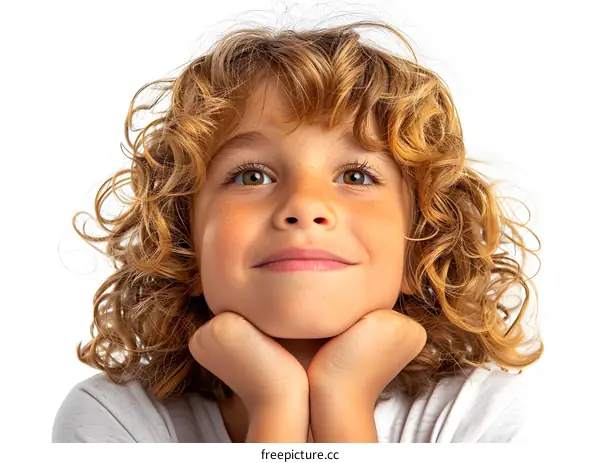 Portrait of a Young Boy with Curly Blonde Hair
