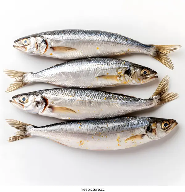 Four Fresh Fish on White Background