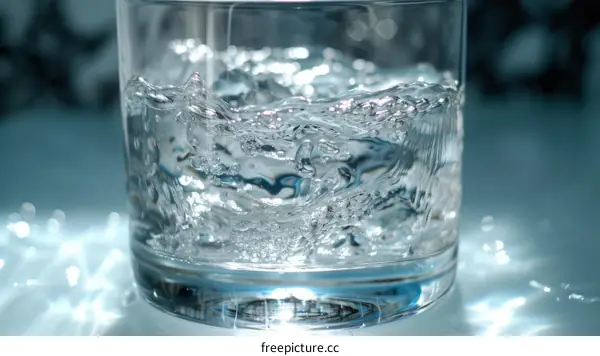Transparent glass filled with water on a blue background