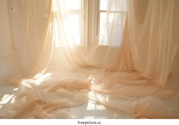 Elegant Sheer Curtains Draped in Room with Sunbeams