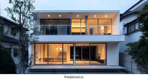 Modern Japanese Style Two Story House with Large Windows