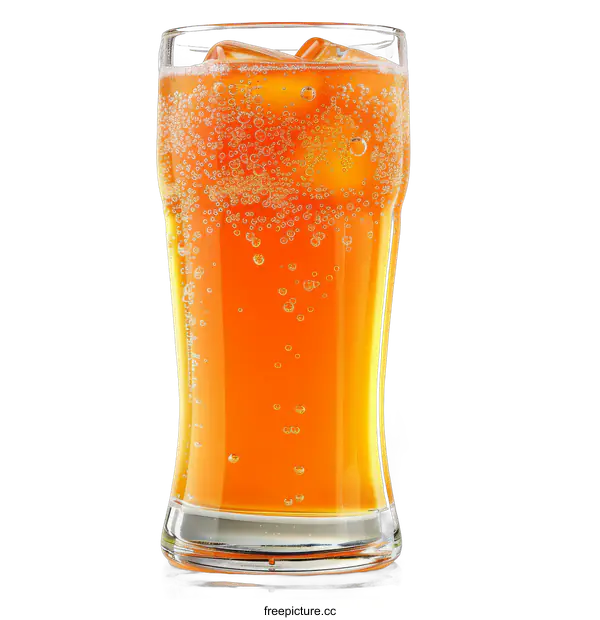 [Transparent Background PNG]Glass of Orange Soda with Ice Cubes on transparent background