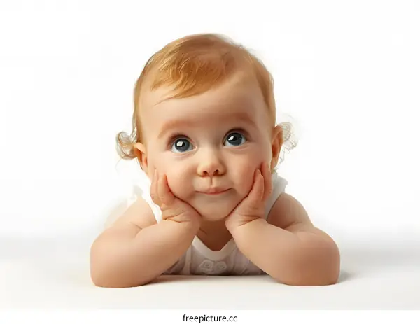 Adorable Baby Girl Lying on Stomach with Curious Expression
