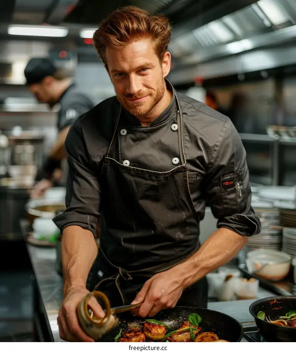 Portrait of a male chef in a professional kitchen