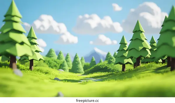 Low Poly 3D Render of Green Forest Landscape