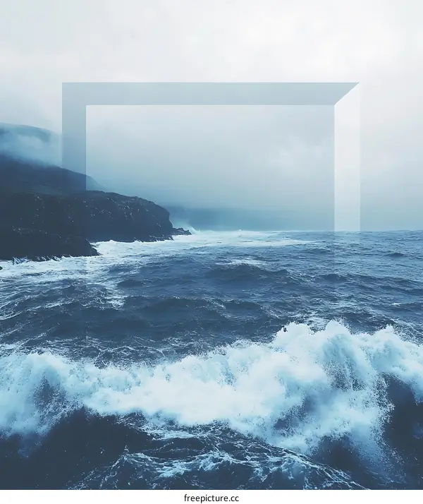 Waves Crashing Against the Coastline with a White Frame