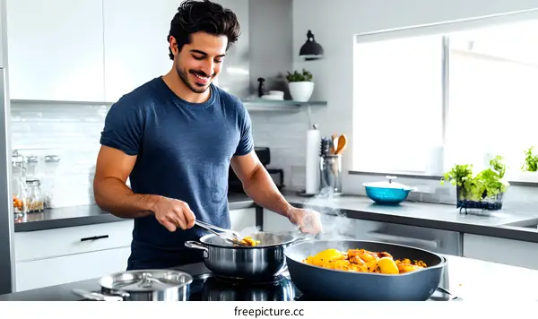 Man Cooking Food in Kitchen