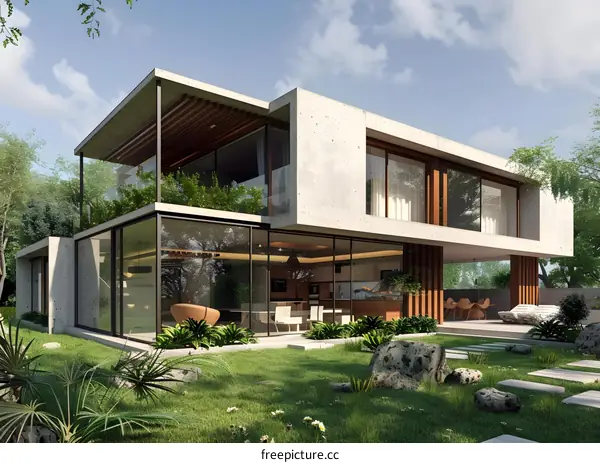 Modern Architecture with Large Windows and Concrete Walls