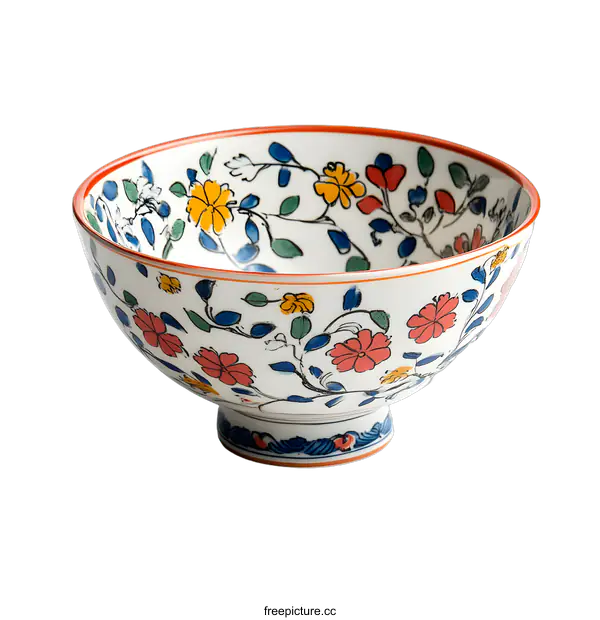 [Transparent Background PNG]Floral Pattern Ceramic Bowl on White Background