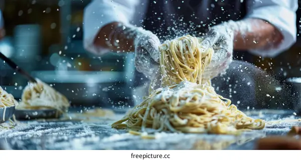 Chef is making pasta